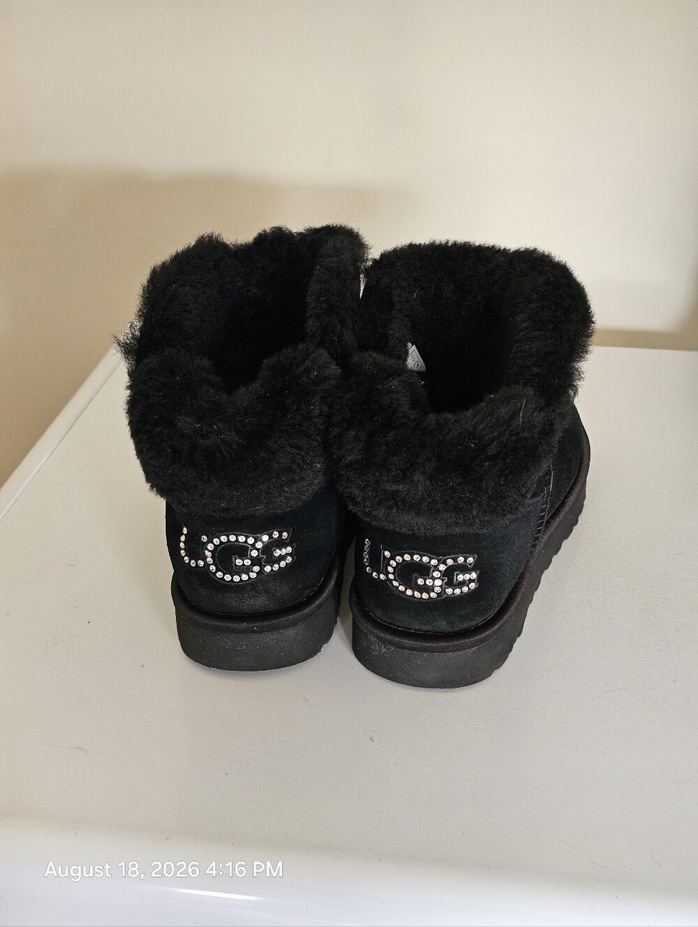 UGG Black Crystal-Logo Mini Boots